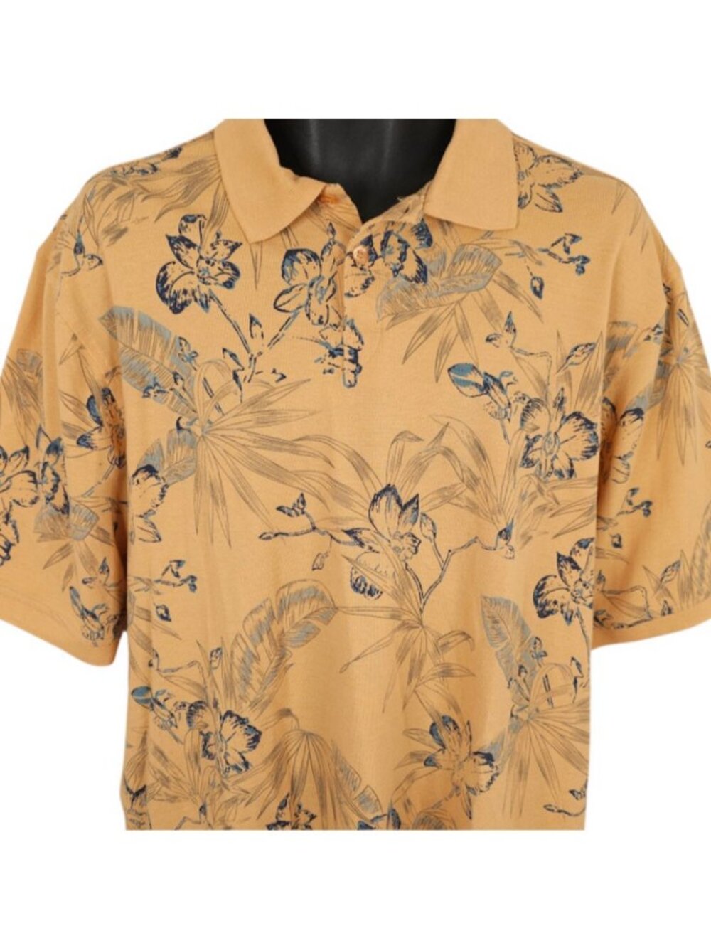 Hawaiian Polo Shirt Mens Size Large Orange Floral All Over Print Sedgefield